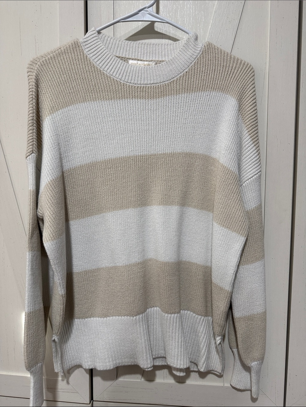 moon & madison Cream and Tan Striped Knit Top